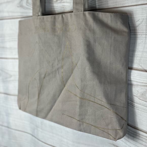 NEW Jimmy Choo Grey Gold Metallic Heel Graphic Print Zippered Tote Bag Purse - Picture 3 of 10